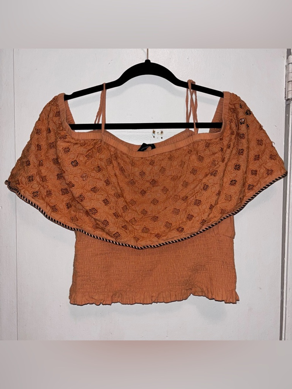 Orange Off the Shoulder Embroidered Blouse